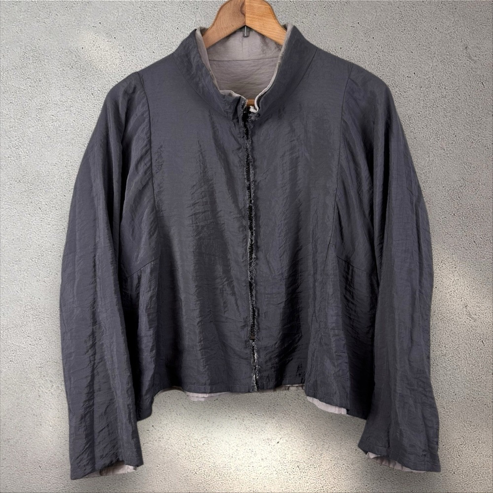 Babette Crinkle Jacket Womens Small Gray‎ Reversible Lagenlook Lightweight Artsy